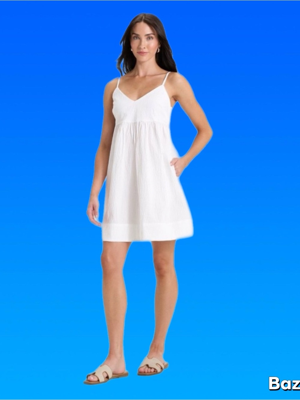 NWT Spaghetti Strap Seersucker White Cotton Mini Dress